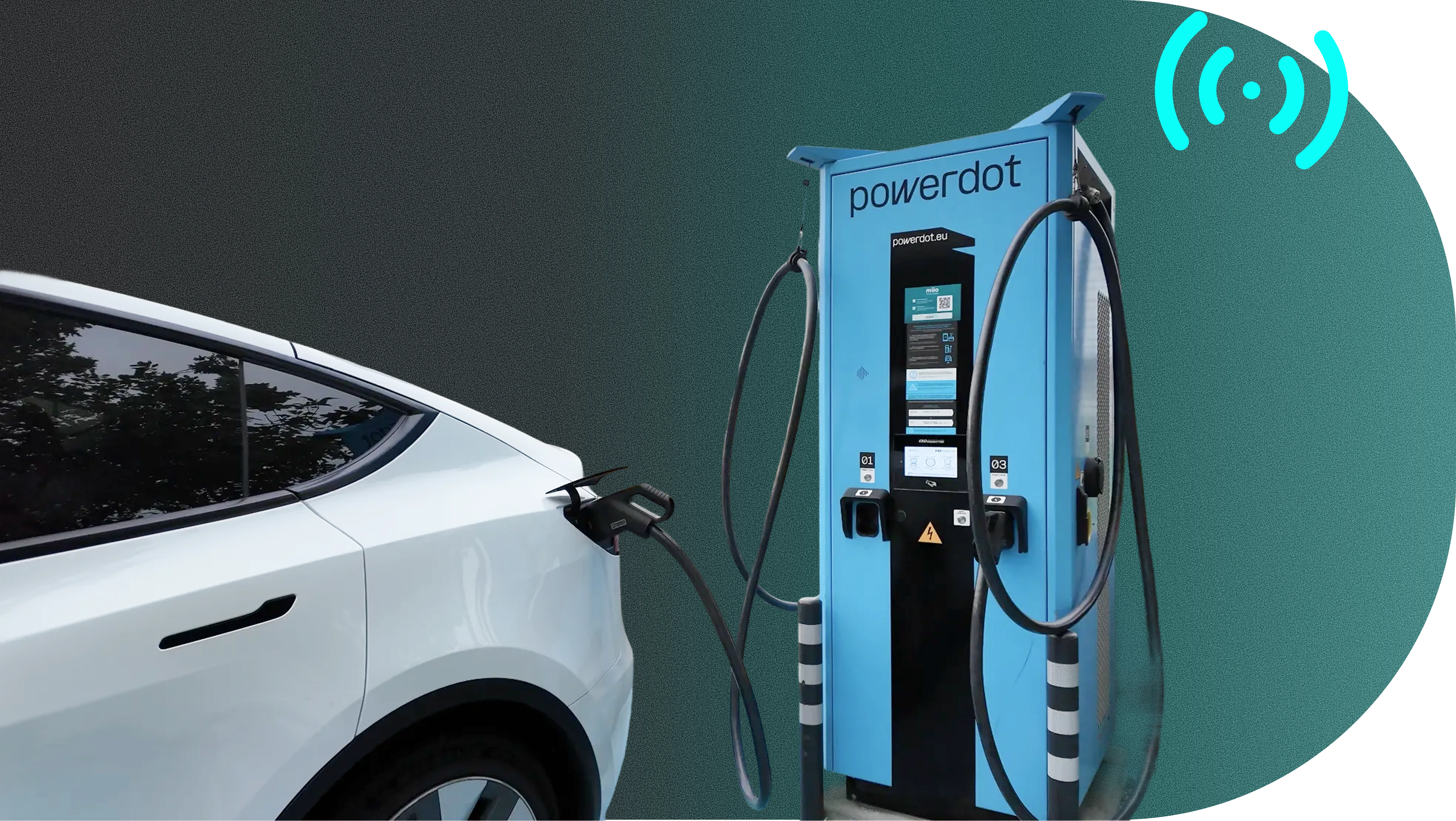 Electric car charging at a PowerDot station